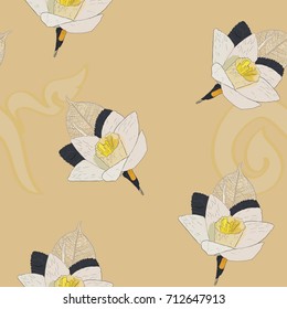 Thai Artificial Funeral Daffodil Flower or Dok mai chan .
sandalwood flower-laying ceremony  for mourn to king of thailand pass away ,seamless pattern vector.