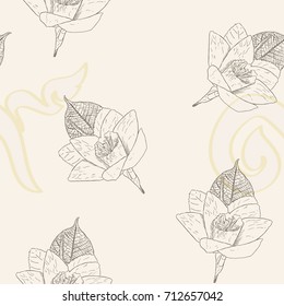 Thai Artificial Funeral Daffodil Flower or Dok mai chan.
sandalwood flower-laying ceremony  for mourn to king of thailand pass away . hand draw seamless pattern vector.