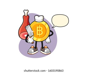 Thai baht butcher with speech bubble cartoon. Mascot Character vector.
