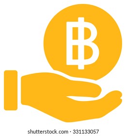 Thai Baht Coin Payment vector icon. Style is flat yellow symbol, rounded angles, white background.