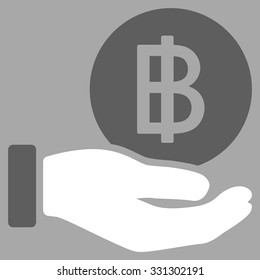 Thai Baht Coin Payment vector icon. Style is flat bicolor dark gray and white symbol, rounded angles, silver background.