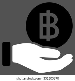 Thai Baht Coin Payment vector icon. Style is flat bicolor black and white symbol, rounded angles, gray background.
