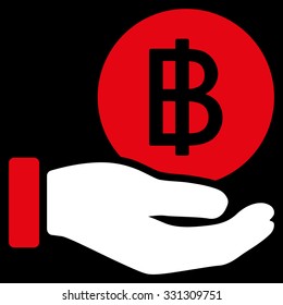Thai Baht Coin Payment vector icon. Style is flat bicolor red and white symbol, rounded angles, black background.