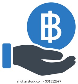 Thai Baht Coin Payment vector icon. Style is flat bicolor smooth blue symbol, rounded angles, white background.
