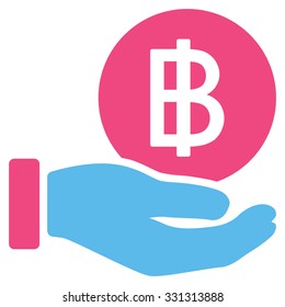 Thai Baht Coin Payment vector icon. Style is flat bicolor pink and blue symbol, rounded angles, white background.