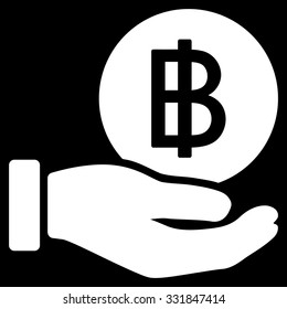 Thai Baht Coin Payment vector icon. Style is flat white symbol, rounded angles, black background.