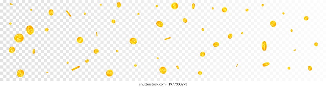 Thai baht coins falling. Breathtaking scattered THB coins. Thailand money. Lively jackpot, wealth or success concept. Vector illustration.