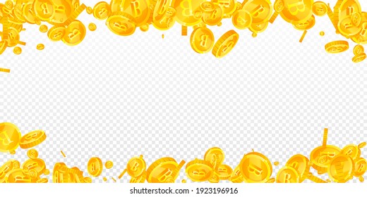 Thai baht coins falling. Delicate scattered THB coins. Thailand money. Fascinating jackpot, wealth or success concept. Vector illustration.