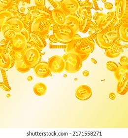 Thai baht coins falling. Elegant scattered THB coins. Thailand money. Beautiful jackpot, wealth or success concept. Vector illustration.