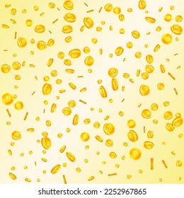 Thai baht coins falling. Gold scattered THB coins. Thailand money. Jackpot wealth or success concept. Square vector illustration.