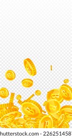 Thai baht coins falling. Gold scattered THB coins. Thailand money. Great business success concept. Vector illustration.