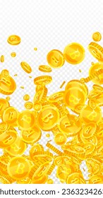 Thai baht coins falling. Gold scattered THB coins. Thailand money. Jackpot wealth or success concept. Vector illustration.