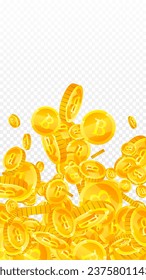 Thai baht coins falling. Gold scattered THB coins. Thailand money. Jackpot wealth or success concept. Vector illustration.