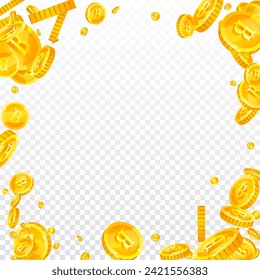 Thai baht coins falling. Gold scattered THB coins. Thailand money. Great business success concept. Square vector illustration.