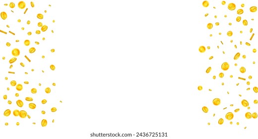 Thai baht coins falling. Gold scattered THB coins. Thailand money. Great business success concept. Wide vector illustration.