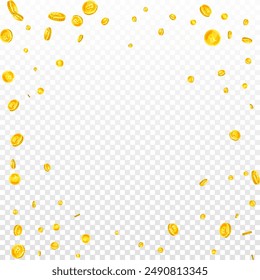Thai baht coins falling. Gold scattered THB coins. Thailand money. Great business success concept. Square vector illustration.