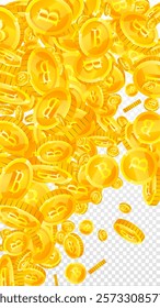 Thai baht coins falling. Gold scattered THB coins. Thailand money. Jackpot wealth or success concept. Vector illustration.