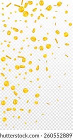 Thai baht coins falling. Gold scattered THB coins. Thailand money. Great business success concept. Vector illustration.