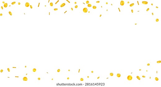 Thai baht coins falling. Gold scattered THB coins. Thailand money. Jackpot wealth or success concept. Wide vector illustration.
