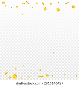 Thai baht coins falling. Gold scattered THB coins. Thailand money. Great business success concept. Square vector illustration.