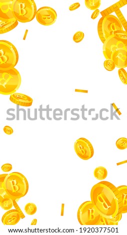 Thai baht coins falling. Pretty scattered THB coins. Thailand money. Astonishing jackpot, wealth or success concept. Vector illustration.