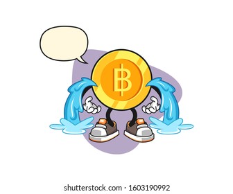 Thai baht cry with speech bubble cartoon. Mascot Character vector.