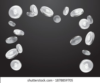 Thai baht currency realistic silver metallic coin floating, money sign vector illustration