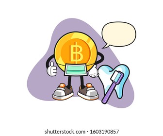 Thai baht dentist with speech bubble cartoon. Mascot Character vector.