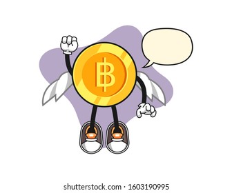 Thai baht fly with speech bubble cartoon. Mascot Character vector.