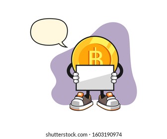 Thai baht hold banner with speech bubble cartoon. Mascot Character vector.