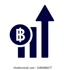 Thai baht and increase bar graph and arros. Increase price in Thailand. Vector.