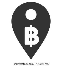 Thai Baht Map Marker icon. Vector style is flat iconic symbol with rounded angles, gray color, white background.