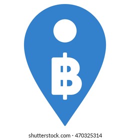 Thai Baht Map Marker icon. Vector style is flat iconic symbol with rounded angles, cobalt color, white background.