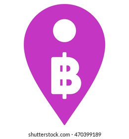 Thai Baht Map Marker icon. Vector style is flat iconic symbol with rounded angles, violet color, white background.