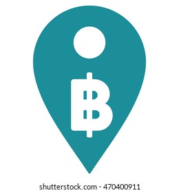 Thai Baht Map Marker icon. Vector style is flat iconic symbol with rounded angles, soft blue color, white background.