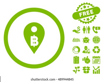 Thai Baht Map Marker icon with free bonus symbols. Vector illustration style is flat iconic symbols, eco green color, white background.