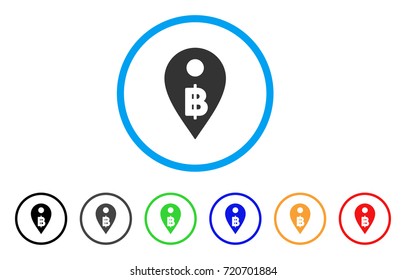 Thai Baht Map Marker rounded icon. Style is a flat thai baht map marker grey symbol inside light blue circle with black, gray, green, blue, red, orange color versions.