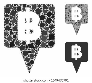 Thai Baht map pointer mosaic of rough elements in various sizes and color tints, based on Thai Baht map pointer icon. Vector rough items are organized into collage.