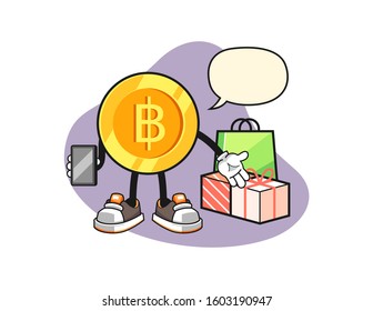 Thai baht online shopping with speech bubble cartoon. Mascot Character vector.