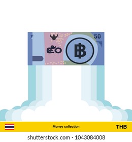 Thai baht rising as a rocket. Increase of Thai baht on international financial markets. Thai baht banknote.