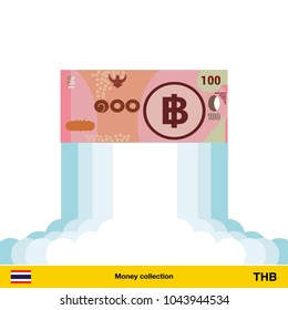 Thai baht rising as a rocket. Increase of Thai baht on international financial markets. Thai baht banknote.