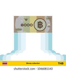 Thai baht rising as a rocket. Increase of Thai baht on international financial markets. Thai baht banknote.