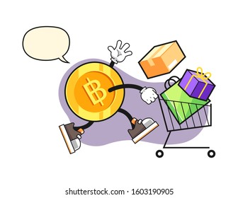 Thai baht shopping with speech bubble cartoon. Mascot Character vector.