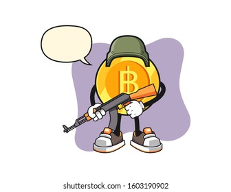 Thai baht soldier with speech bubble cartoon. Mascot Character vector.