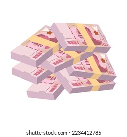 Thai Baht Vector Illustration. Thailand, Cambodia, Laos money set bundle banknote. Paper money 1000 THB. Flat style. Isolated on white background. Simple minimal design.