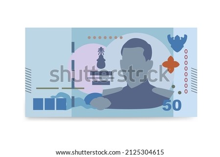 Thai Baht Vector Illustration. Thailand, Cambodia, Laos, Myanmar, Vietnam money set bundle banknotes. Paper money 50 THB. Flat style. Isolated on white background.