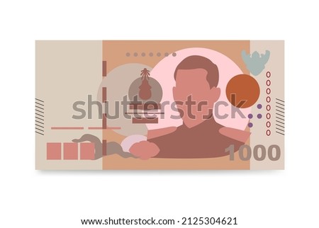 Thai Baht Vector Illustration. Thailand, Cambodia, Laos, Myanmar, Vietnam money set bundle banknotes. Paper money 1000 THB. Flat style. Isolated on white background.