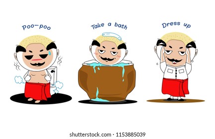 Thai baldy cartoon collection : Daily activities in a bathroom