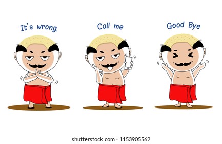 Thai baldy cartoon collection : hand sign to connect with other people