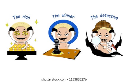 Thai baldy cartoon collection : rich man, the winner and the detective